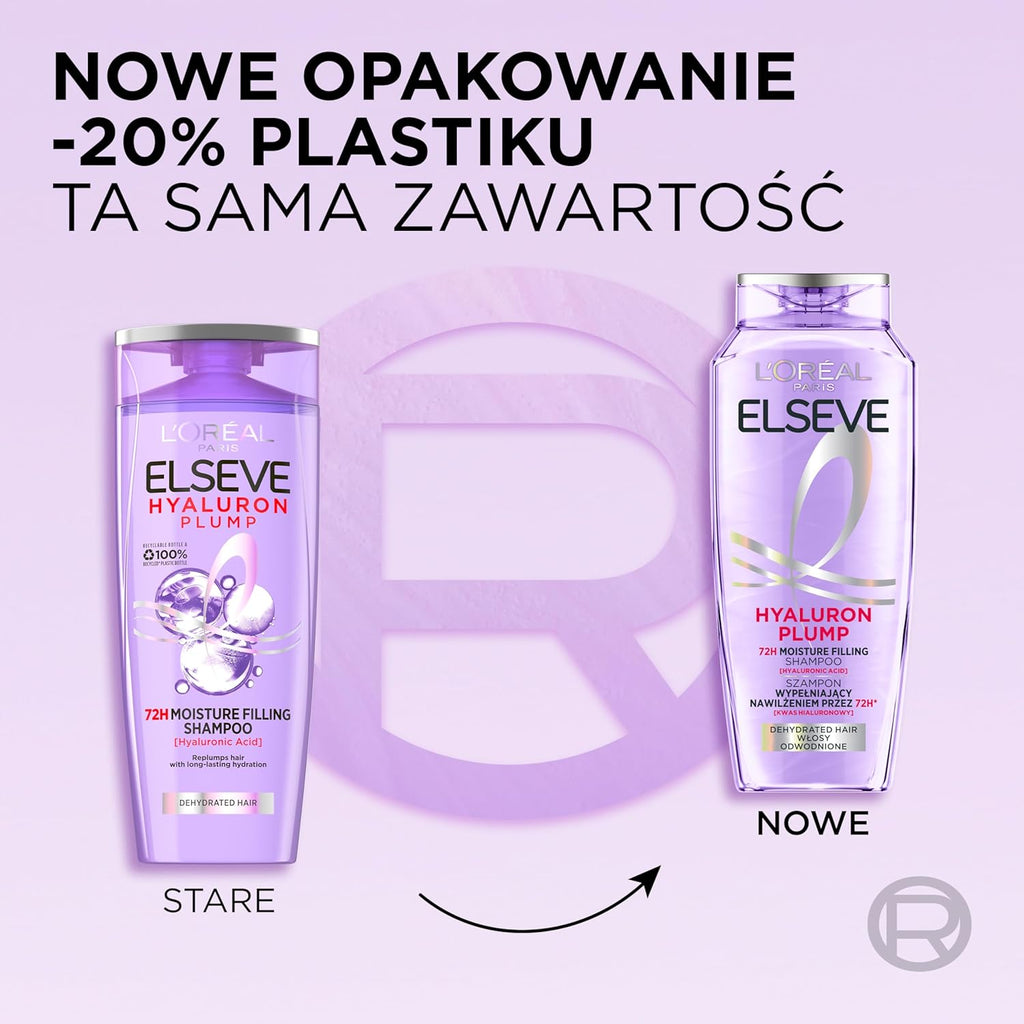 L'Oréal Paris Champú Hidratante Elvital Para Cabello Brillante Y Saludable, Con Ácido Hialurónico Para Un Impulso Hidratante, Hydra Hyaluronic, 400 Ml