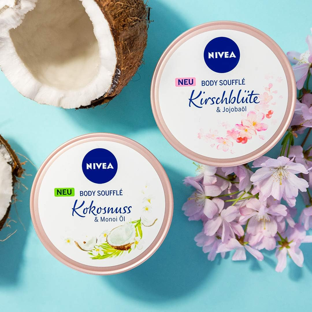 NIVEA Body Soufflé Coco & Monoi Aceite (200 Ml), Cuidado Del Cuerpo Para 24H De Humedad, Loción Para Piel Seca Y Muy Seca