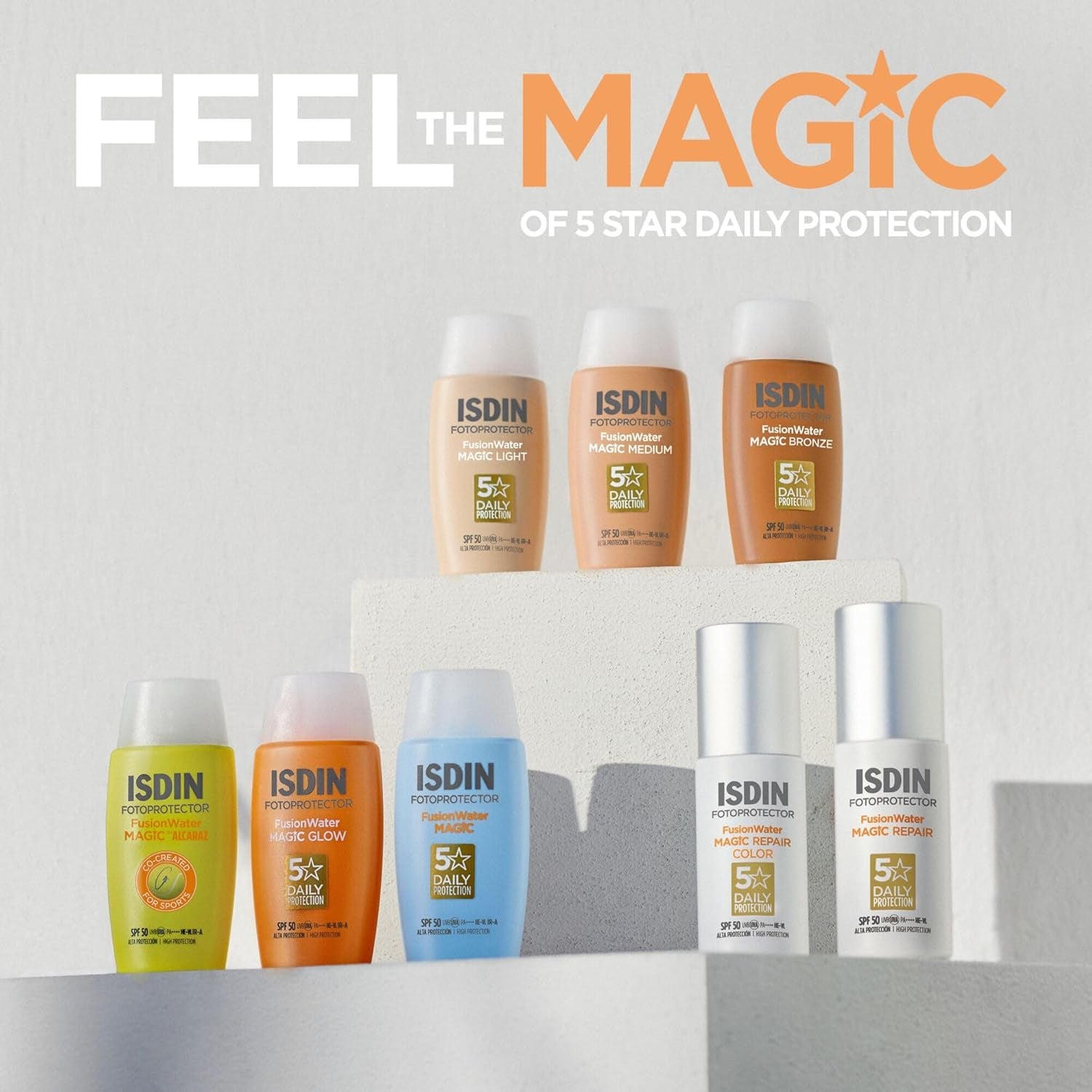 ISDIN Fusion Water Magic Color SPF 50, Protector Solar Facial De Uso Diario Ultraligero Con Color, 3 Tonos Disponibles, 50Ml