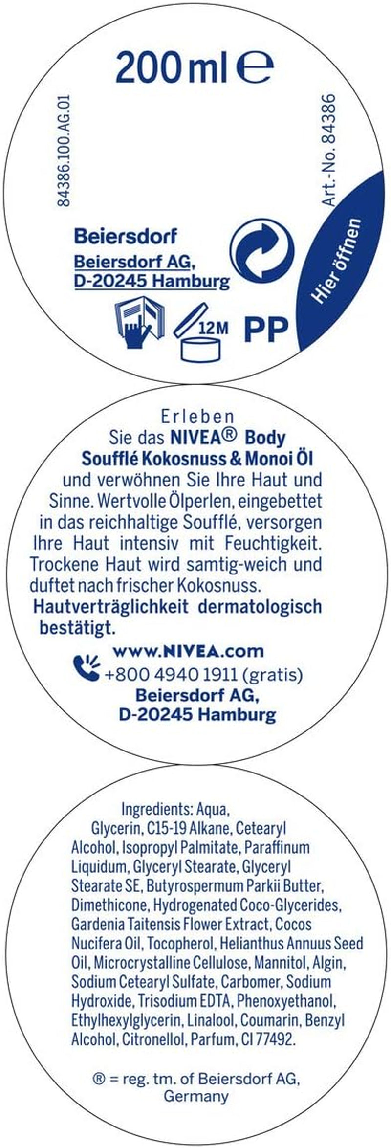 NIVEA Body Soufflé Coco & Monoi Aceite (200 Ml), Cuidado Del Cuerpo Para 24H De Humedad, Loción Para Piel Seca Y Muy Seca