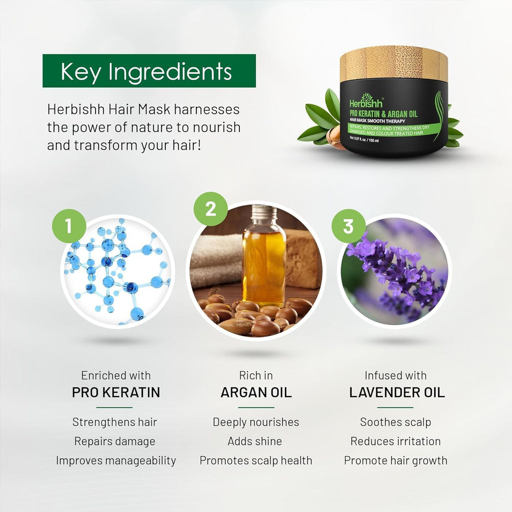 Herbishh Argan Hair Mask-Acondicionamiento Profundo E Hidratación Para Un Cabello De Aspecto Más Saludable Para Cabello Muy Seco, Débil Y Estresado, Sin Sulfatos, Sin Parabenos (150)