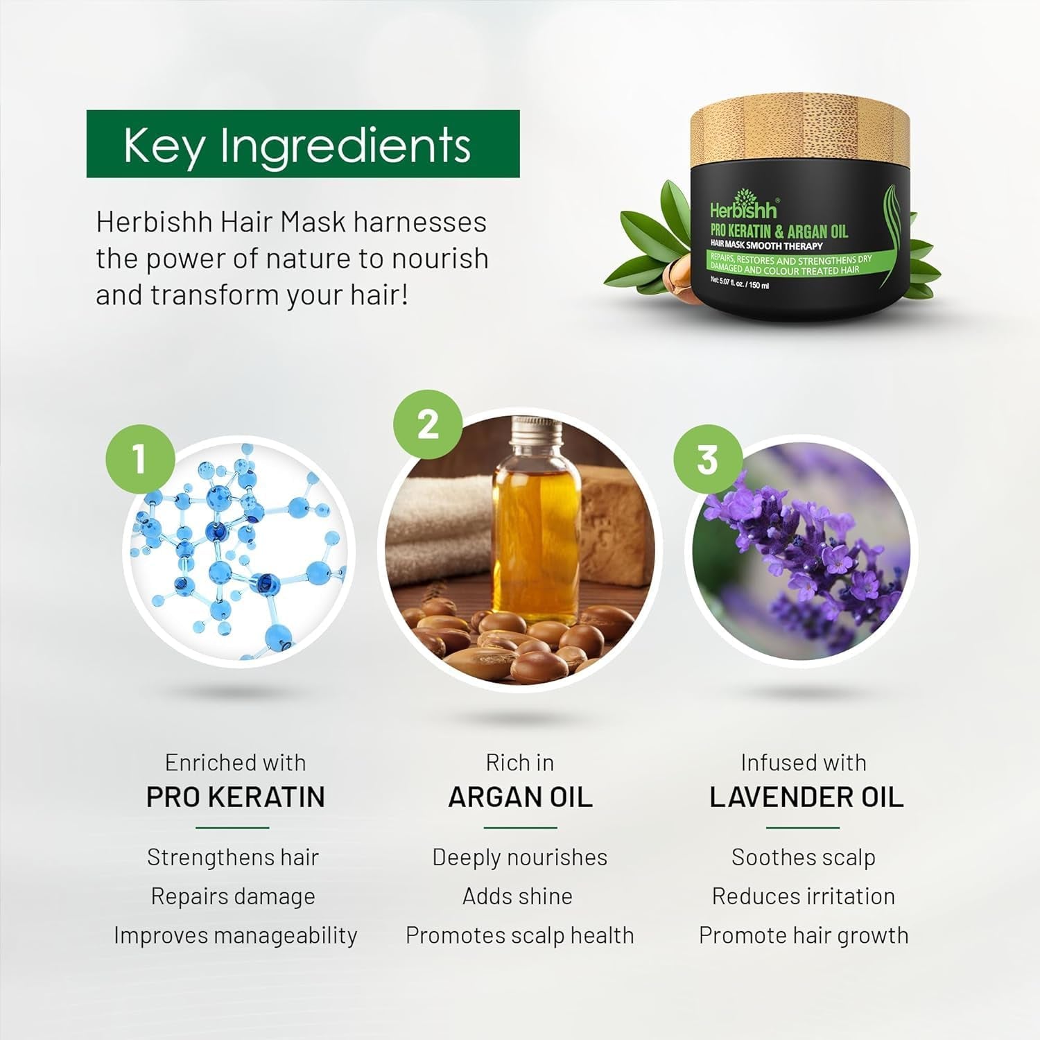 Herbishh Argan Hair Mask-Acondicionamiento Profundo E Hidratación Para Un Cabello De Aspecto Más Saludable Para Cabello Muy Seco, Débil Y Estresado, Sin Sulfatos, Sin Parabenos (150)