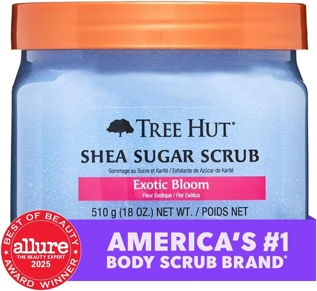 - Exfoliante Corporal De Azúcar - Exotic Bloom - Bote 510 G - Contiene Vitamina C Y Manteca De Karité - Ayuda a Restaurar El Brillo De La Piel - Nutre En Profundidad Y Suaviza La Piel Seca