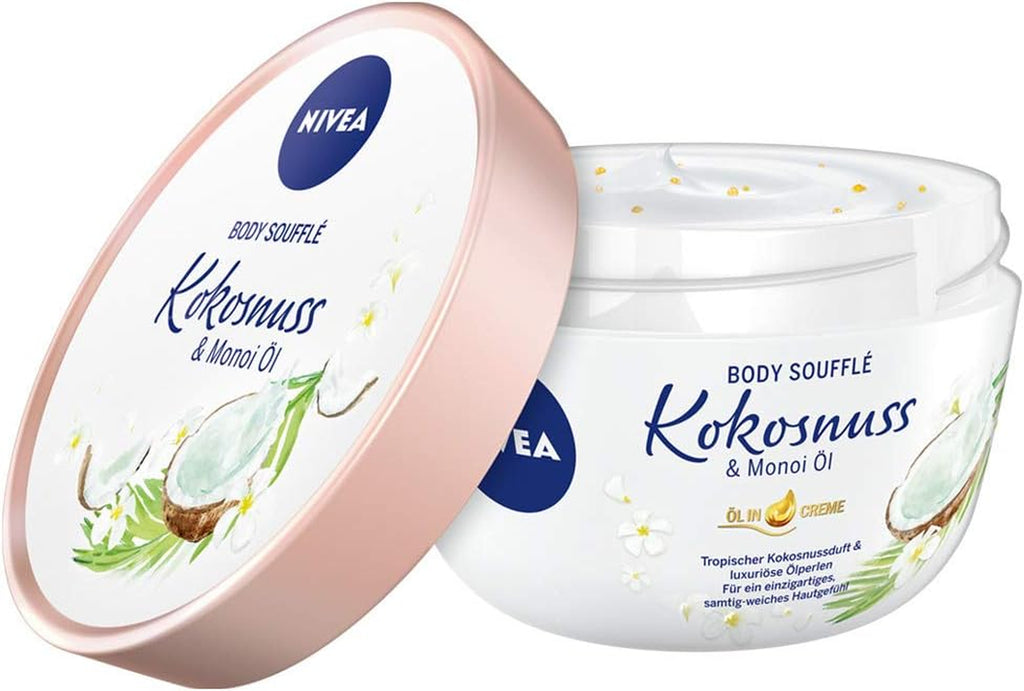 NIVEA Body Soufflé Coco & Monoi Aceite (200 Ml), Cuidado Del Cuerpo Para 24H De Humedad, Loción Para Piel Seca Y Muy Seca